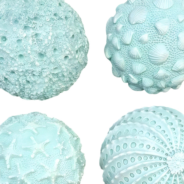 Set 4 Light Blue Hamptons Beach Resin Decorative Tabletop Balls