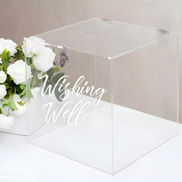 Plain Clear Square Acrylic Wishing Well Box & Lock- 30cm x 30cm