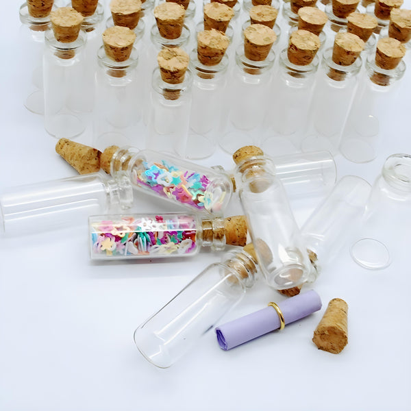 Set 12 Mini Clear Glass Empty Vial Bottles & Cork Lids