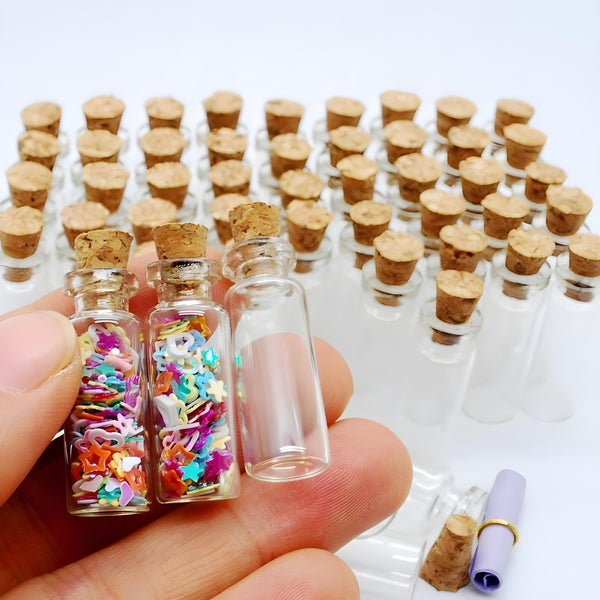 Set 12 Mini Clear Glass Empty Vial Bottles & Cork Lids