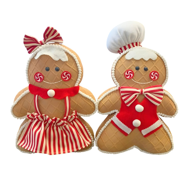 Set 2 Large Plush Christmas Gingerbread Boy & Girl