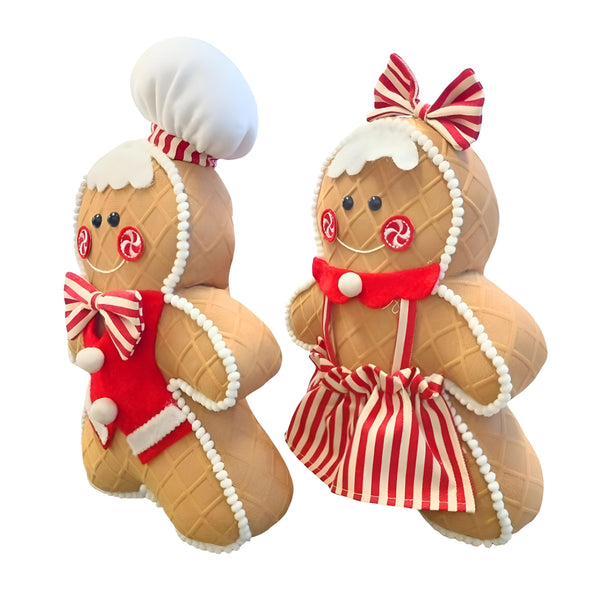 Set 2 Large Plush Christmas Gingerbread Boy & Girl
