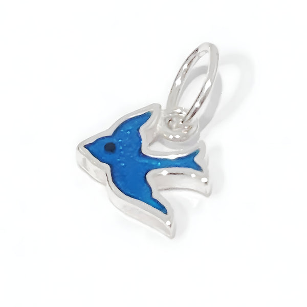 Sterling Silver & Enamel Blue Bird Of Happiness Pendant or Charm