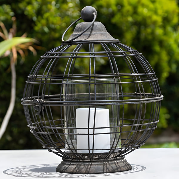 Large Round Hanging Metal Garden Lantern with Glass Insert