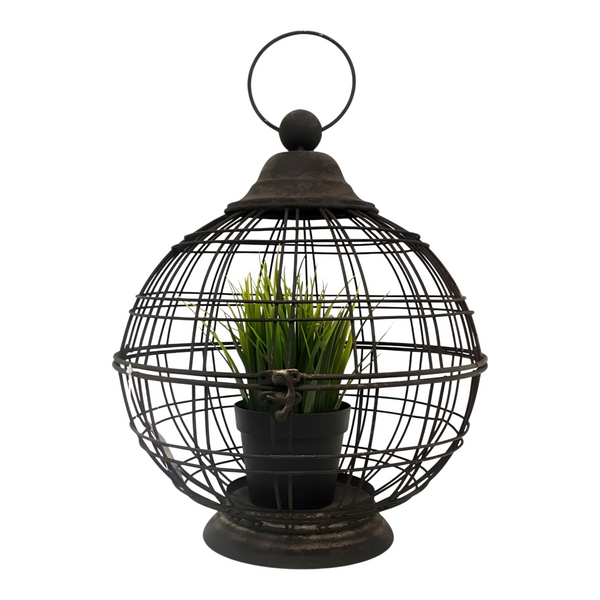Large Round Hanging Metal Garden Lantern with Glass Insert