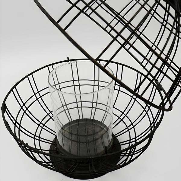 Large Round Hanging Metal Garden Lantern with Glass Insert