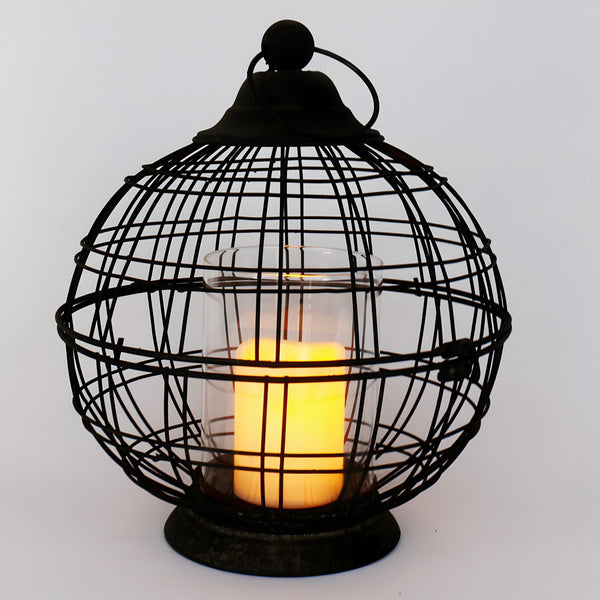 Large Round Hanging Metal Garden Lantern with Glass Insert