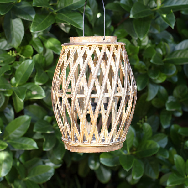 Set 3 Large Bamboo Hanging Garden Lanterns with Glass Insert