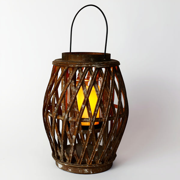 Set 3 Large Bamboo Hanging Garden Lanterns with Glass Insert