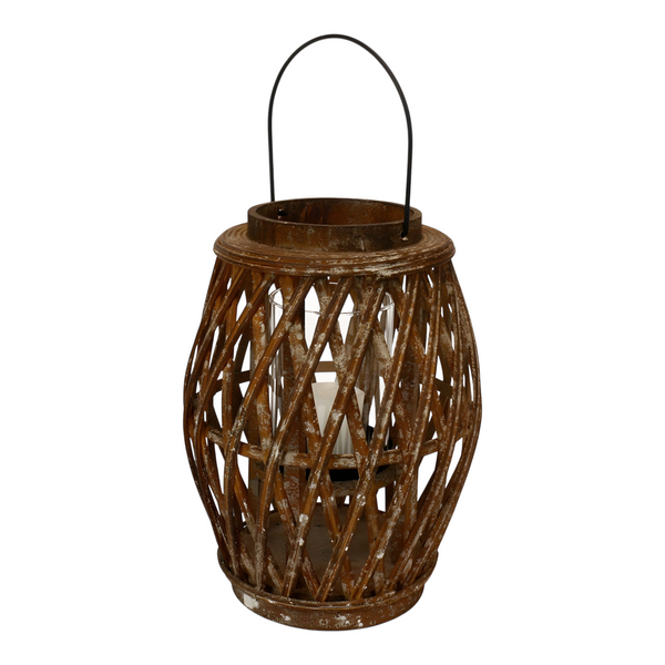 Set 3 Large Bamboo Hanging Garden Lanterns with Glass Insert