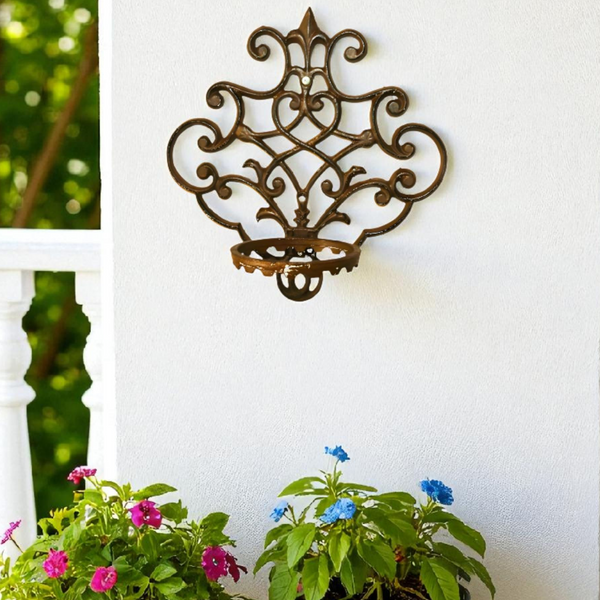 Rustic Cast Iron Scroll Wall Pot Plant Holder