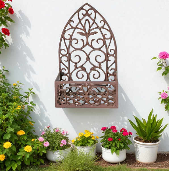 Rustic Cast Iron Ornate Wall Pot Plant Holder