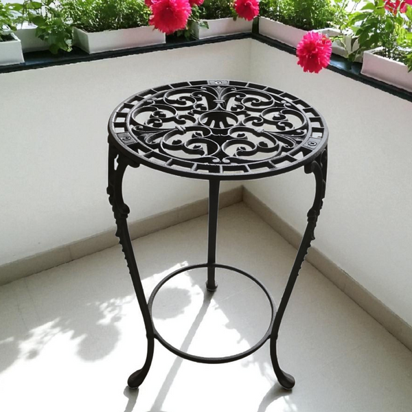 Extra Large Antique Rust Cast Iron Round Pot Planter Stand Table