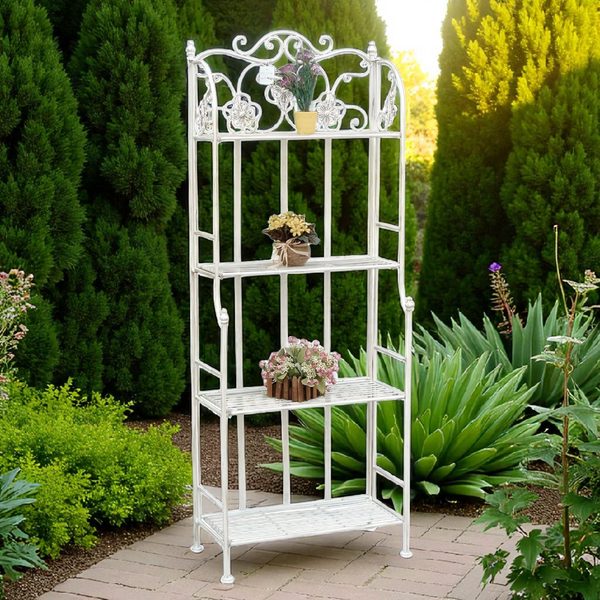 4 Tier Antique White Garden Shelf Unit Planter Stand