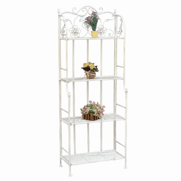 4 Tier Antique White Garden Shelf Unit Planter Stand