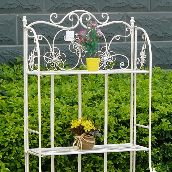 4 Tier Antique White Garden Shelf Unit Planter Stand