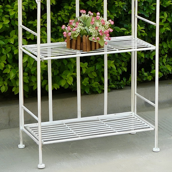 4 Tier Antique White Garden Shelf Unit Planter Stand