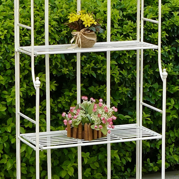 4 Tier Antique White Garden Shelf Unit Planter Stand