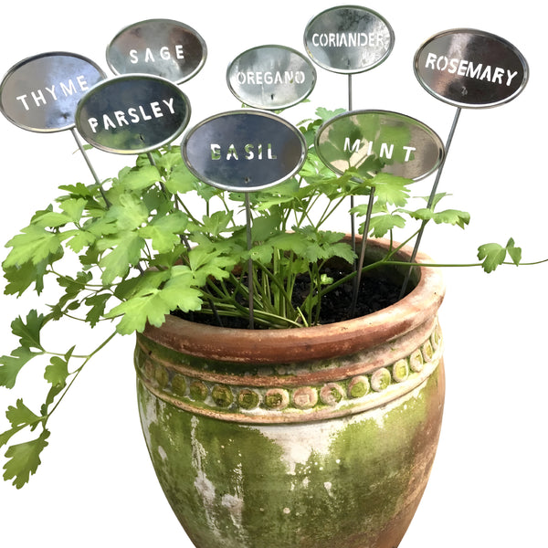 Set of 10 Silver Metal Outdoor Garden Herb Labels Stakes