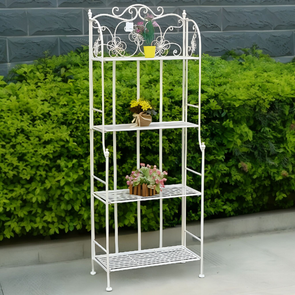 4 Tier Antique White Garden Shelf Unit Planter Stand