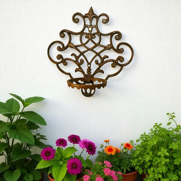 Rustic Cast Iron Scroll Wall Pot Plant Holder