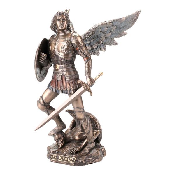 Veronese Cold Cast Bronze Archangel Michael Holding Shield & Sword Statue Figurine