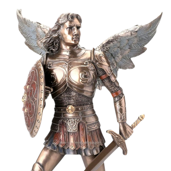 Veronese Cold Cast Bronze Archangel Michael Holding Shield & Sword Statue Figurine