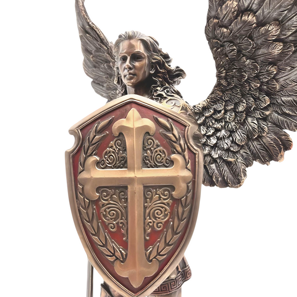 Veronese Cold Cast Bronze Archangel Michael Holding Sword & Shield Statue Figurine
