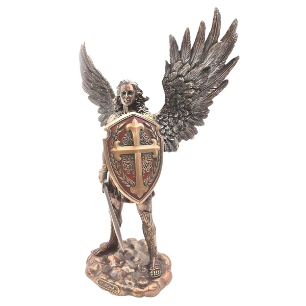 Veronese Cold Cast Bronze Archangel Michael Holding Sword & Shield Statue Figurine