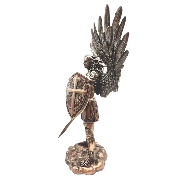 Veronese Cold Cast Bronze Archangel Michael Holding Sword & Shield Statue Figurine