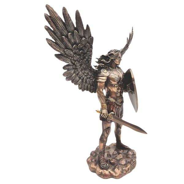 Veronese Cold Cast Bronze Archangel Michael Holding Sword & Shield Statue Figurine