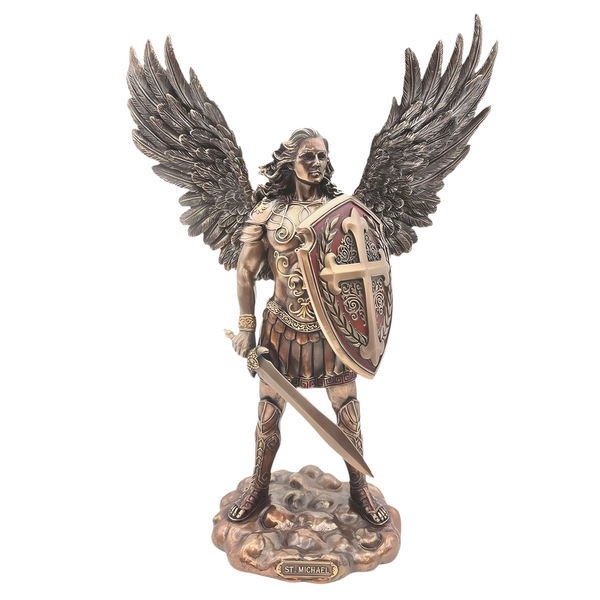 Veronese Cold Cast Bronze Archangel Michael Holding Sword & Shield Statue Figurine