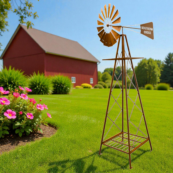 XL Southern Cross Heavy Duty Rustic Metal Garden Windmill- 240cm
