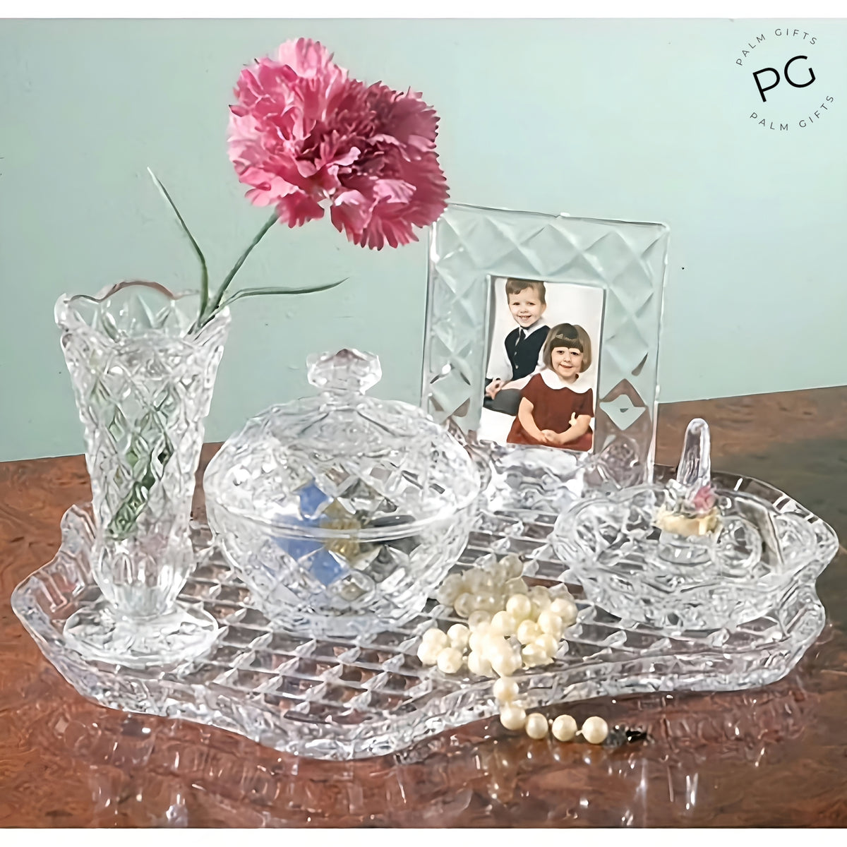 5 Piece Clear Crystal Cut Glass Vanity Dressing Table Decorative Displ – Palm Gifts