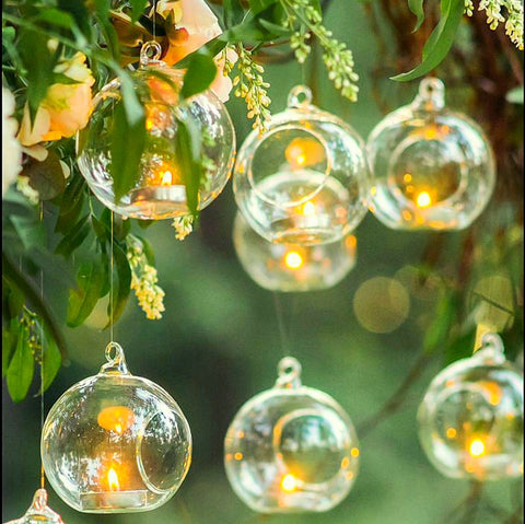 Set of 24 Hanging Glass Terrarium Tealight Ball Candle Holders Wedding Party Events Decor 24 x Clear Glass Hanging Ball 8cm Candle Holder Bulk Lot Wedding Event Function