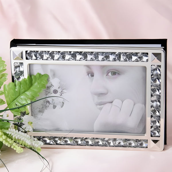 Silver Crystal Edge Jewels & Frame Wedding Guest Book In Gift Box