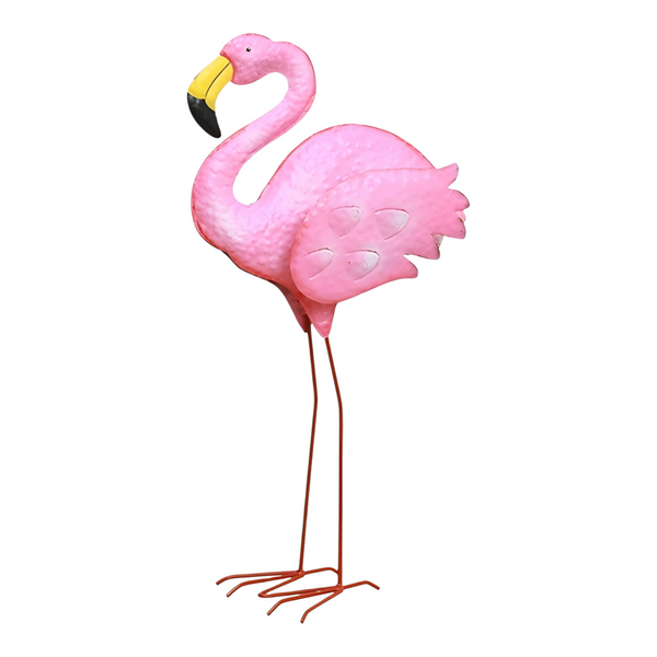 Set 2 Assorted Pink Metal Flamingo Couple Garden Statues