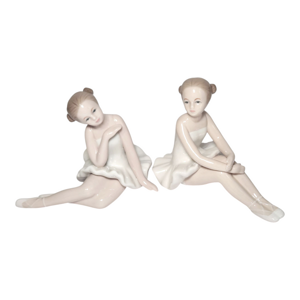 Set 2 Ceramic Sitting Ballerina Figurines