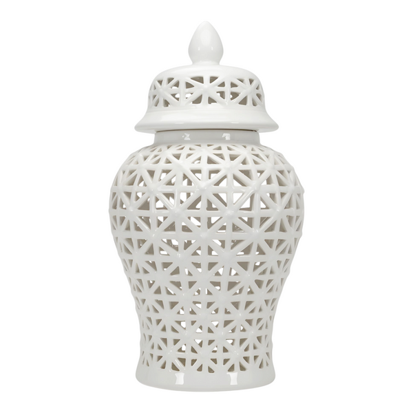White Pierced Decorative Tabletop Temple Jar