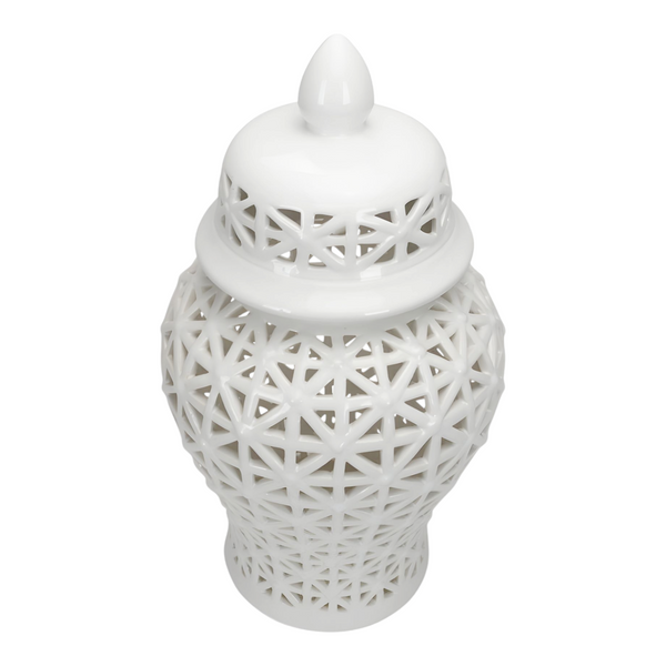 White Pierced Decorative Tabletop Temple Jar