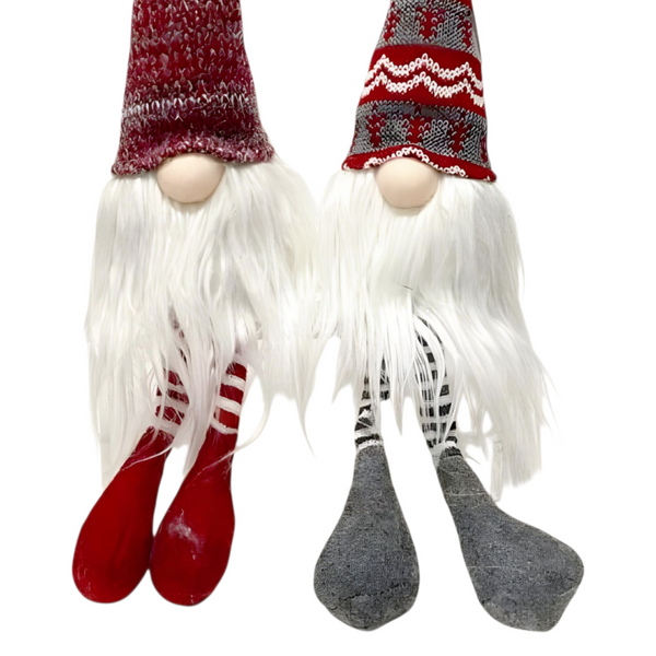 Set 2 Red & Grey Large Plush Sitting Christmas Gnomes
