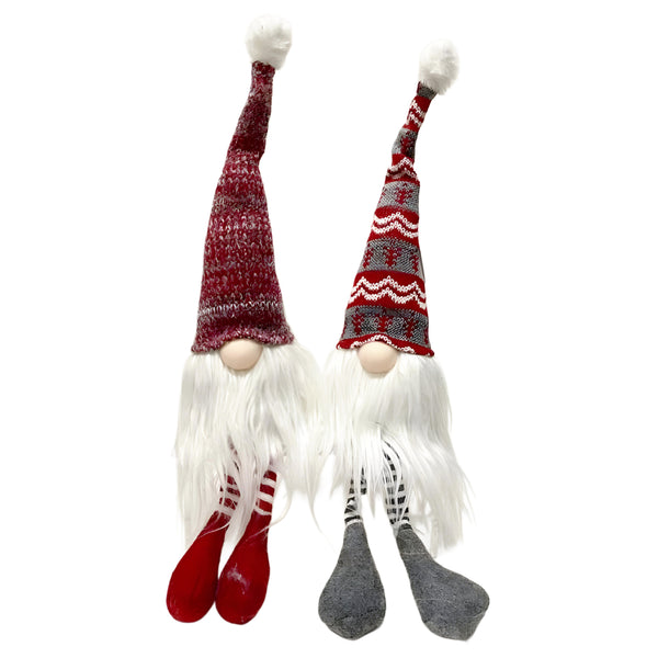 Set 2 Red & Grey Large Plush Sitting Christmas Gnomes