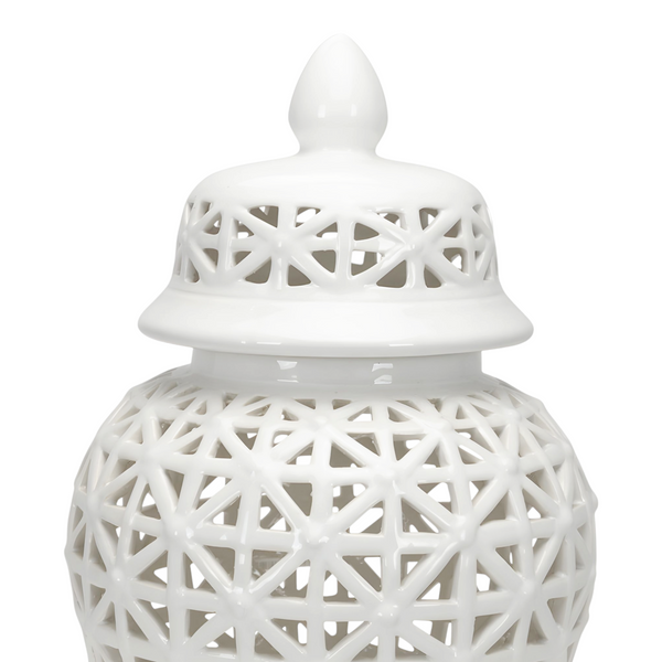 White Pierced Decorative Tabletop Temple Jar