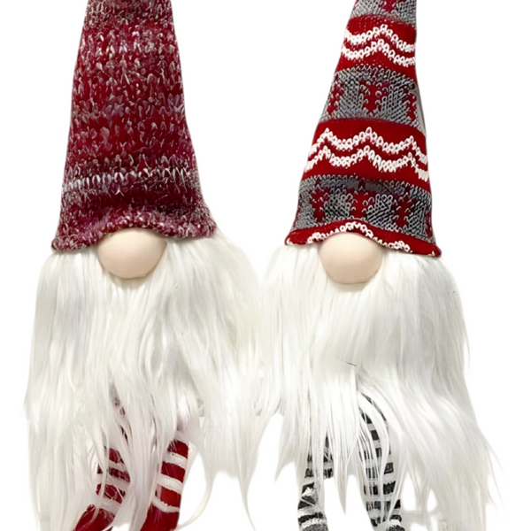 Set 2 Red & Grey Large Plush Sitting Christmas Gnomes