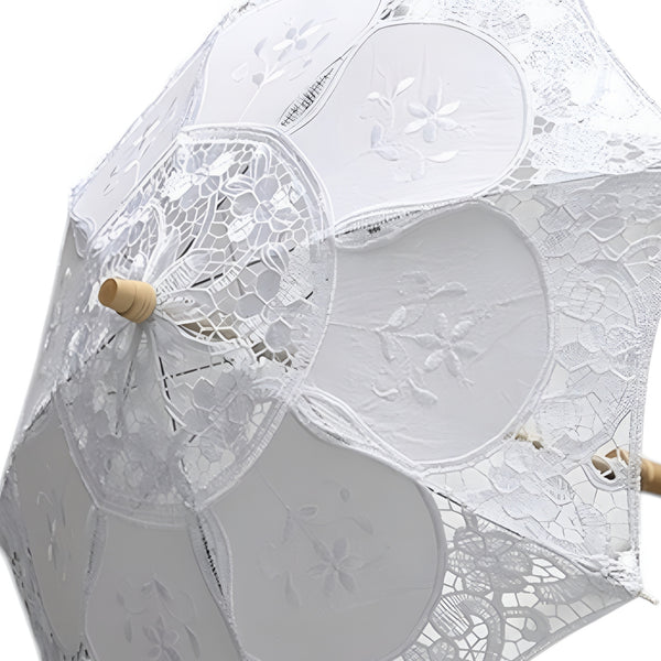 Small White Lace Parasol Princess Wedding Umbrella & Wooden Handle