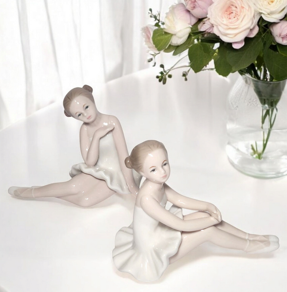 Set 2 Ceramic Sitting Ballerina Figurines