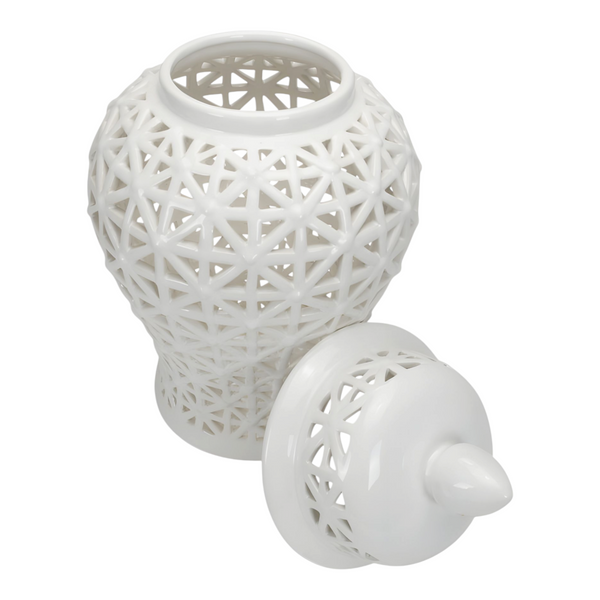 White Pierced Decorative Tabletop Temple Jar