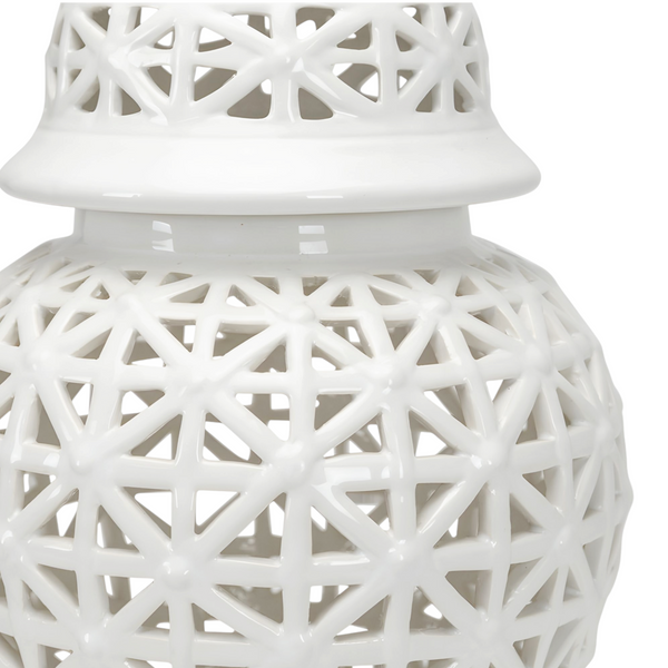 White Pierced Decorative Tabletop Temple Jar