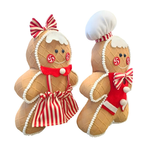Set 2 Large Plush Christmas Gingerbread Boy & Girl