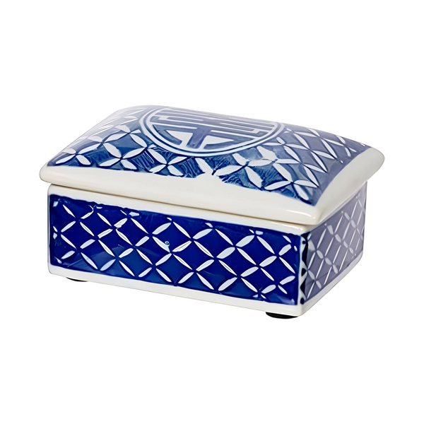 Set 3 blue and white decorative Tabletop Porcelain Trinket Boxes home decor display gift